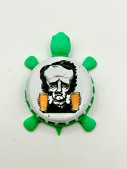 Edgar Allan Poe (White) - Raven Brewery - Bottle Cap Magnet Turtle Shell Shocked Art