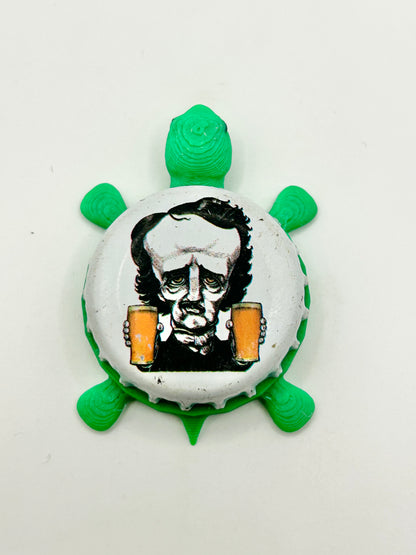 Edgar Allan Poe (White) - Raven Brewery - Bottle Cap Magnet Turtle Shell Shocked Art