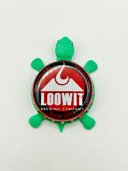 Loowit Brewing - Bottle Cap Magnet Turtle Shell Shocked Art