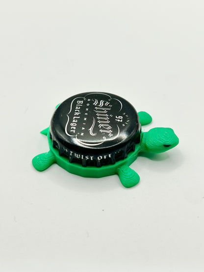 Shiner Bohemian Black Lager - Bottle Cap Magnet Turtle Shell Shocked Art