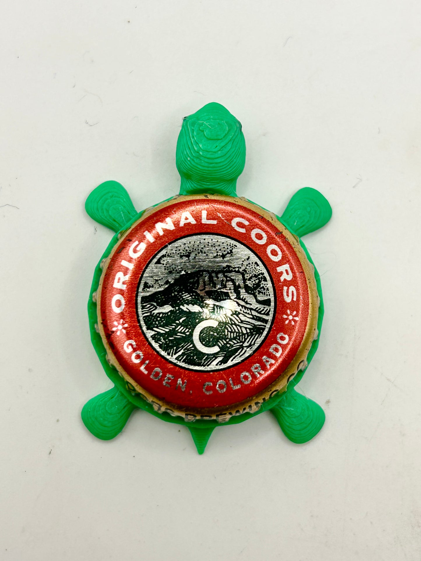 Original Coors - Bottle Cap Magnet Turtle Shell Shocked Art