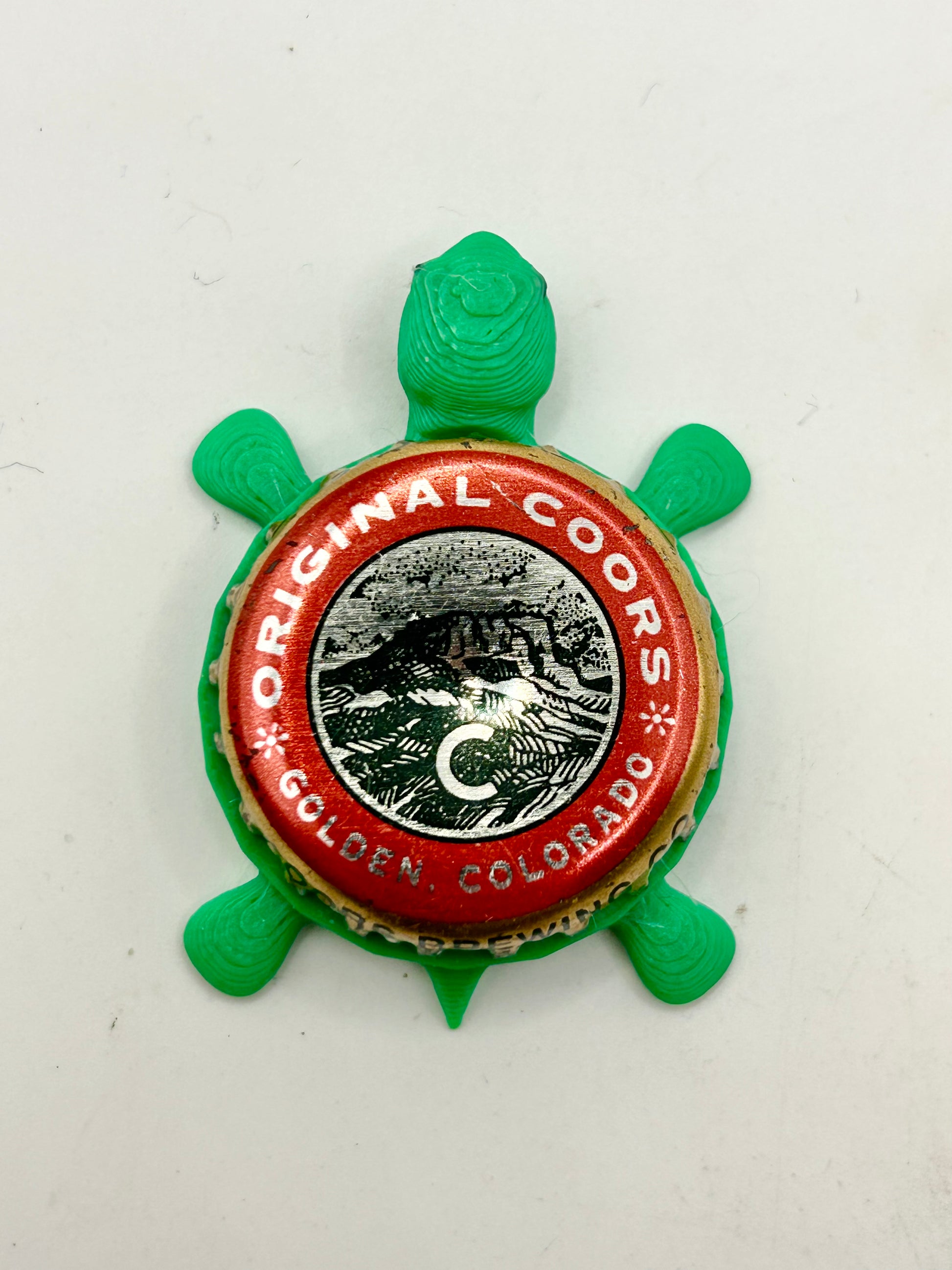 Original Coors - Bottle Cap Magnet Turtle Shell Shocked Art