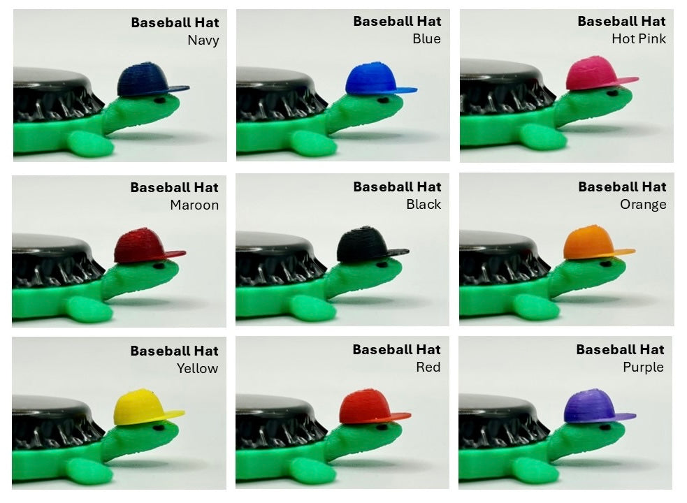 Image depicting baseball hat colors for bottle cap magnet turtles