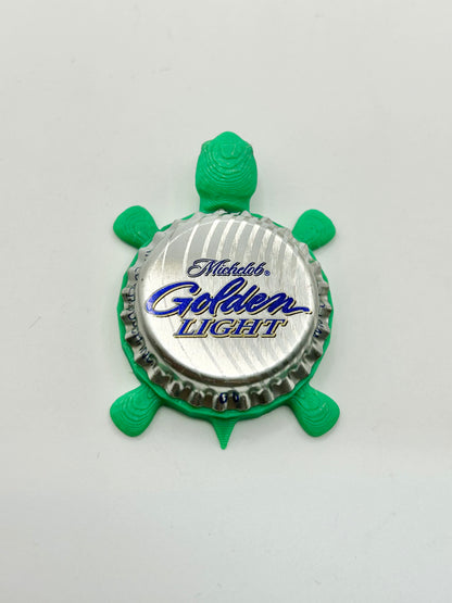Michelob Golden Light - Bottle Cap Magnet Turtle Shell Shocked Art