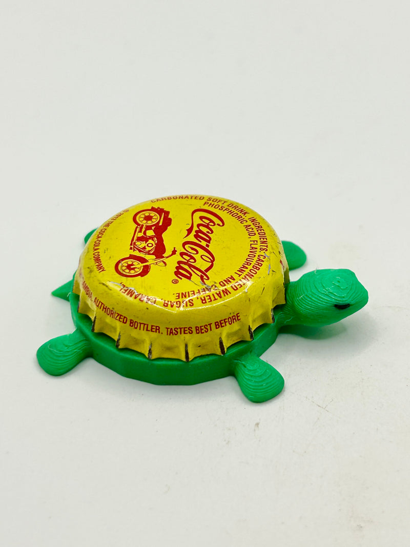 Coca-Cola Motorcycle (Yellow) - Bottle Cap Magnet Turtle Shell Shocked Art