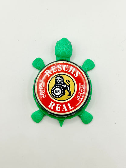 Reschs Real Lager - Bottle Cap Magnet Turtle Shell Shocked Art