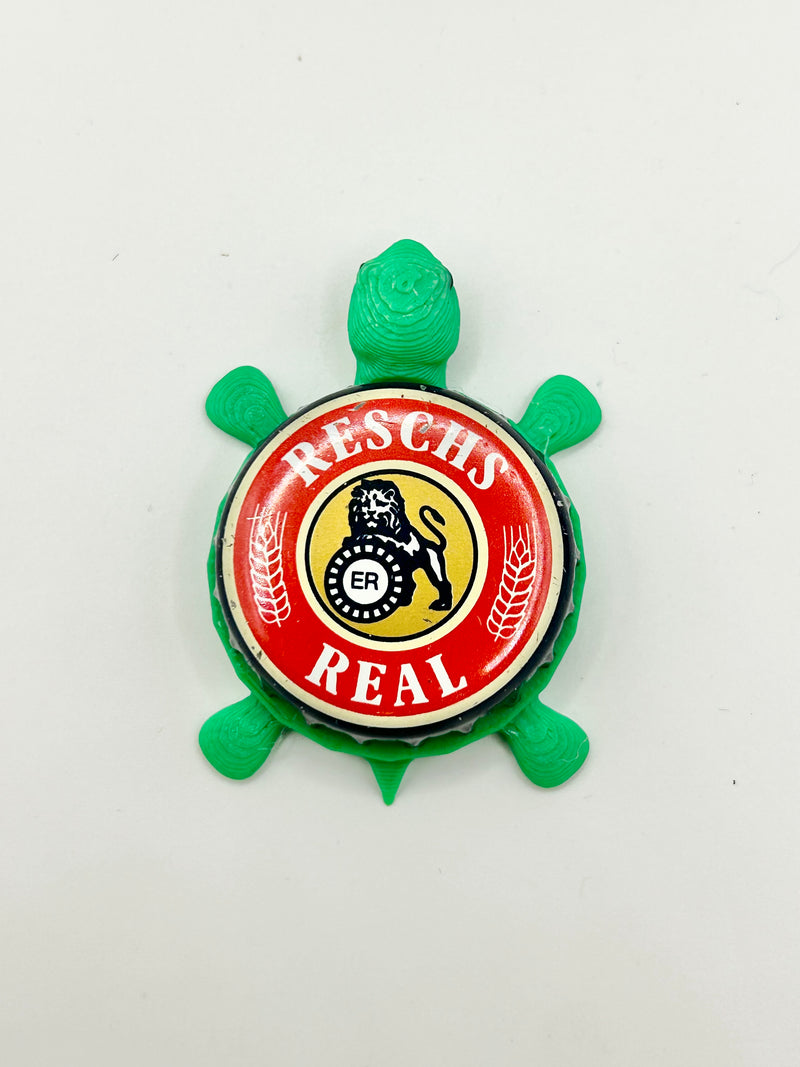 Reschs Real Lager - Bottle Cap Magnet Turtle Shell Shocked Art