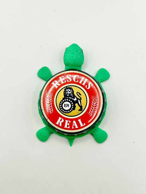 Reschs Real Lager - Bottle Cap Magnet Turtle Shell Shocked Art