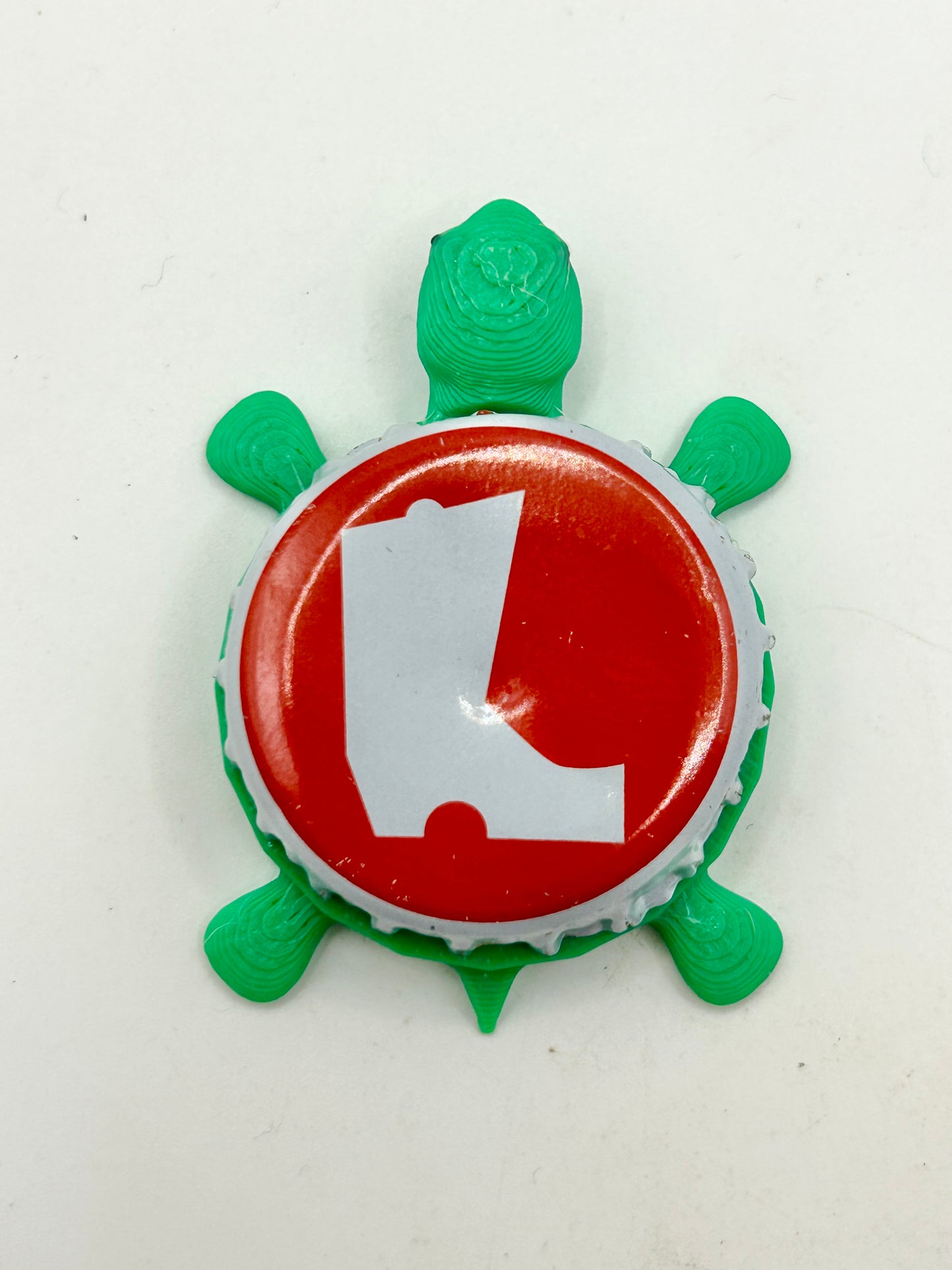 Boots Beverages - Bottle Cap Magnet Turtle Shell Shocked Art