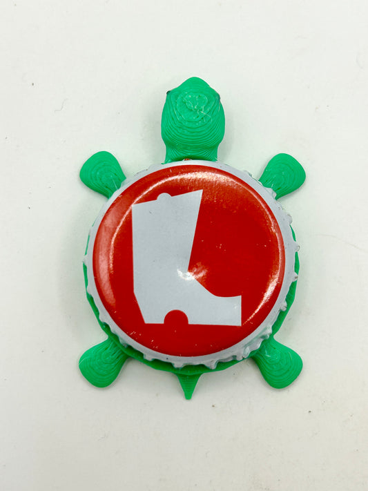 Boots Beverages - Bottle Cap Magnet Turtle Shell Shocked Art