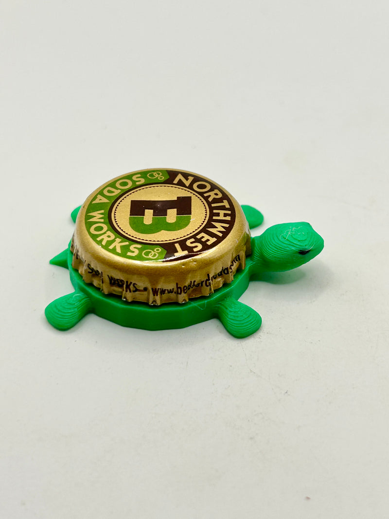 Northwest Soda Works  - Bottle Cap Magnet Turtle Shell Shocked Art