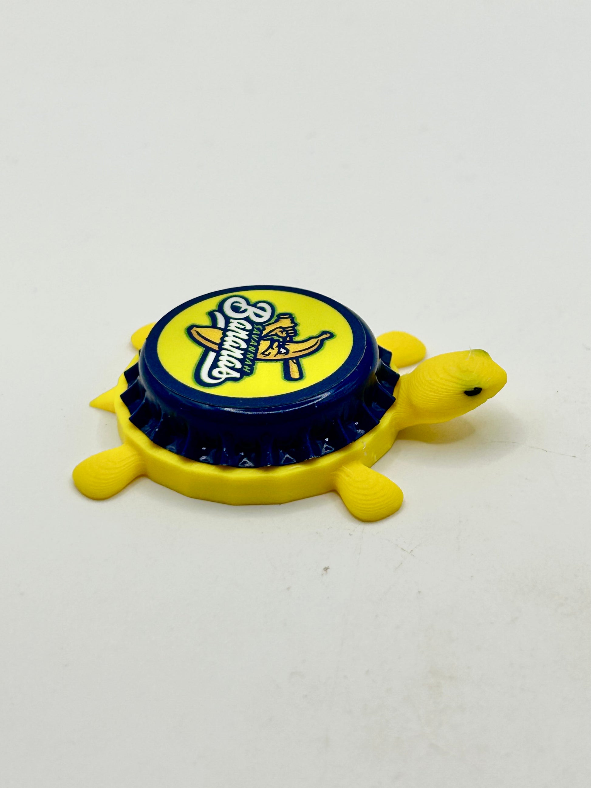 Savannah Bananas (Yellow Turtle & Blue Cap) - Bottle Cap Magnet Turtle Shell Shocked Art