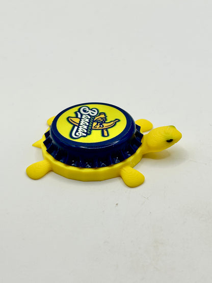 Savannah Bananas (Yellow Turtle & Blue Cap) - Bottle Cap Magnet Turtle Shell Shocked Art