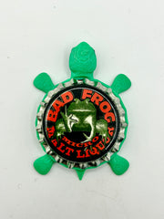 Bad Frog Malt Liquor (Black) - Bottle Cap Magnet Turtle Shell Shocked Art