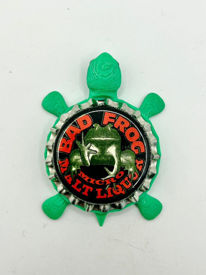 Bad Frog Malt Liquor (Black) - Bottle Cap Magnet Turtle Shell Shocked Art