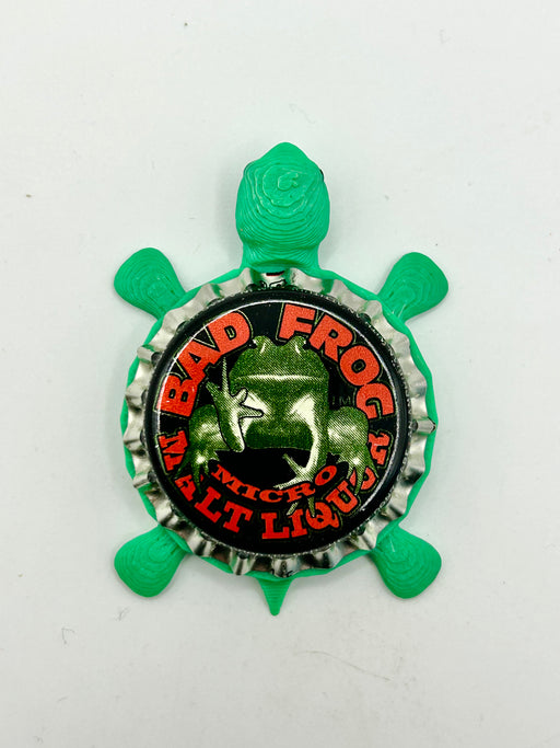 Bad Frog Malt Liquor (Black) - Bottle Cap Magnet Turtle Shell Shocked Art