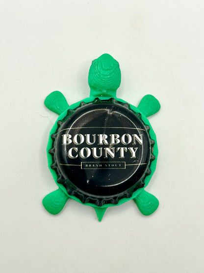Bourbon County (White Text) - Bottle Cap Magnet Turtle Shell Shocked Art