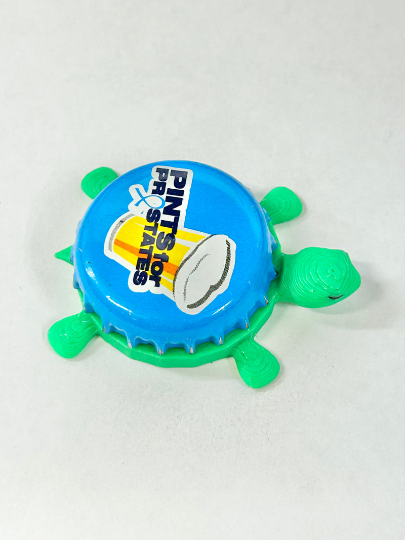Pints for Prostates - Bottle Cap Magnet Turtle Shell Shocked Art