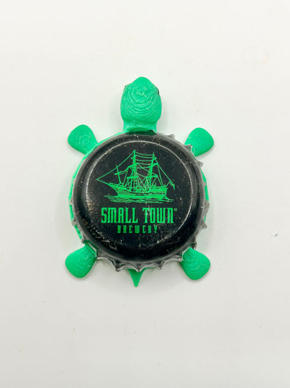 Small Town Brewery (Green) - Bottle Cap Magnet Turtle Shell Shocked Art