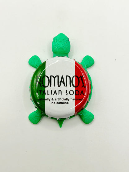Romano’s Italian Soda - Bottle Cap Magnet Turtle Shell Shocked Art