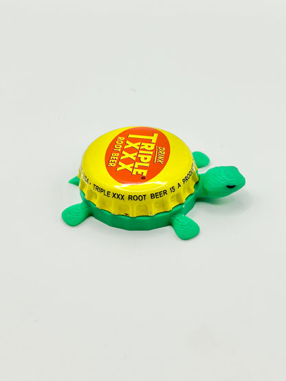 Triple XXX Root Beer - Bottle Cap Magnet Turtle Shell Shocked Art