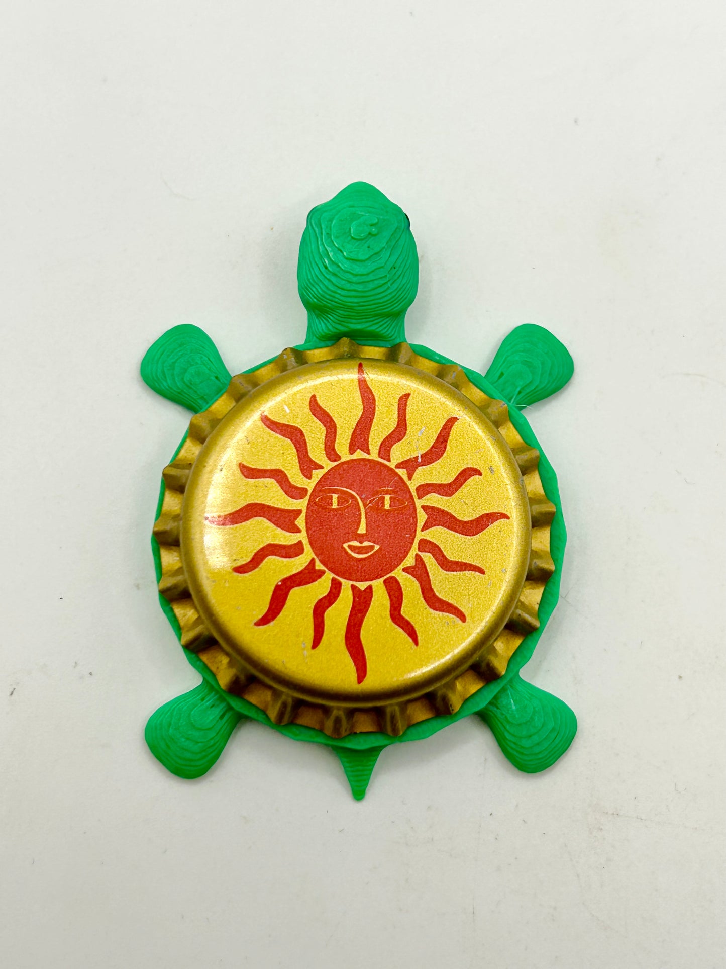 Hey Mon (Red Sun) - Bottle Cap Magnet Turtle Shell Shocked Art