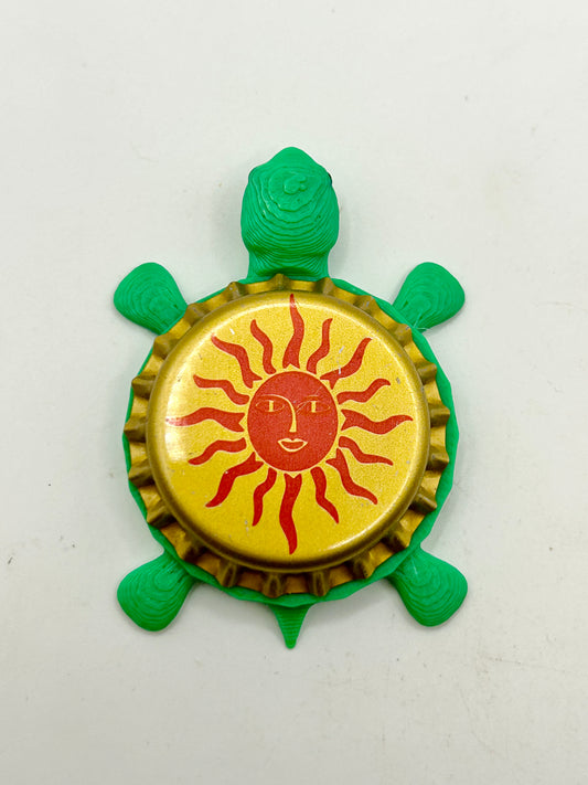 Hey Mon (Red Sun) - Bottle Cap Magnet Turtle Shell Shocked Art