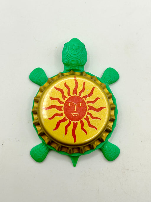 Hey Mon (Red Sun) - Bottle Cap Magnet Turtle Shell Shocked Art