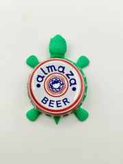 Almaza Beer - Bottle Cap Magnet Turtle Shell Shocked Art