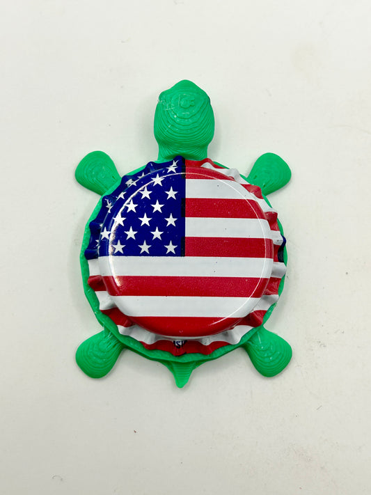 American Flag (USA, Patriotic) - Turtle Bottle Cap Magnet Shell Shocked Art