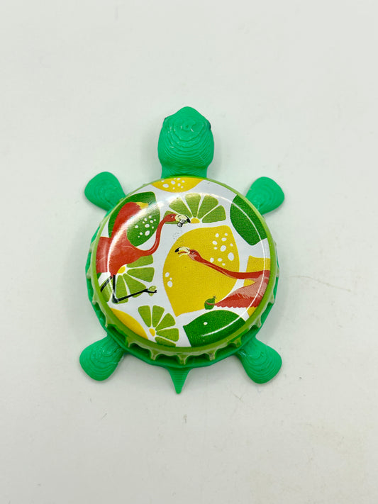 Flamingo Fruit Fight Lemon-Lime Sea Salt (Bell’s Beer) - Bottle Cap Magnet Turtle Shell Shocked Art