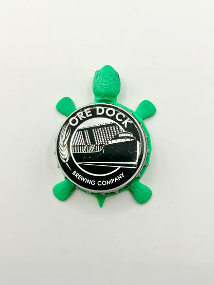 Ore Dock Brewing - Bottle Cap Magnet Turtle Shell Shocked Art