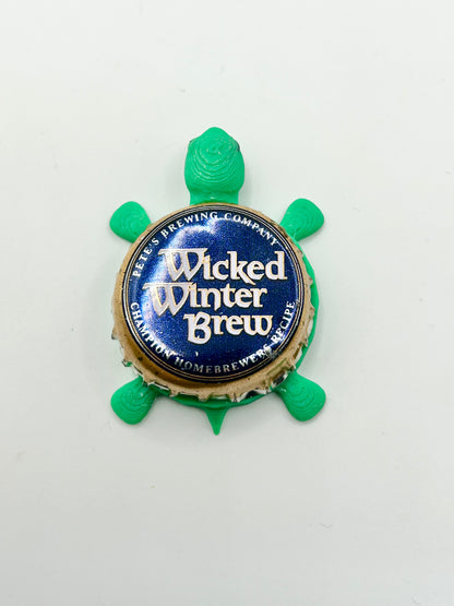 Pete's Wicked Winter Brew - Bottle Cap Magnet Turtle Shell Shocked Art