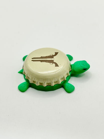 Texas Revolver Brewing - Bottle Cap Magnet Turtle Shell Shocked Art