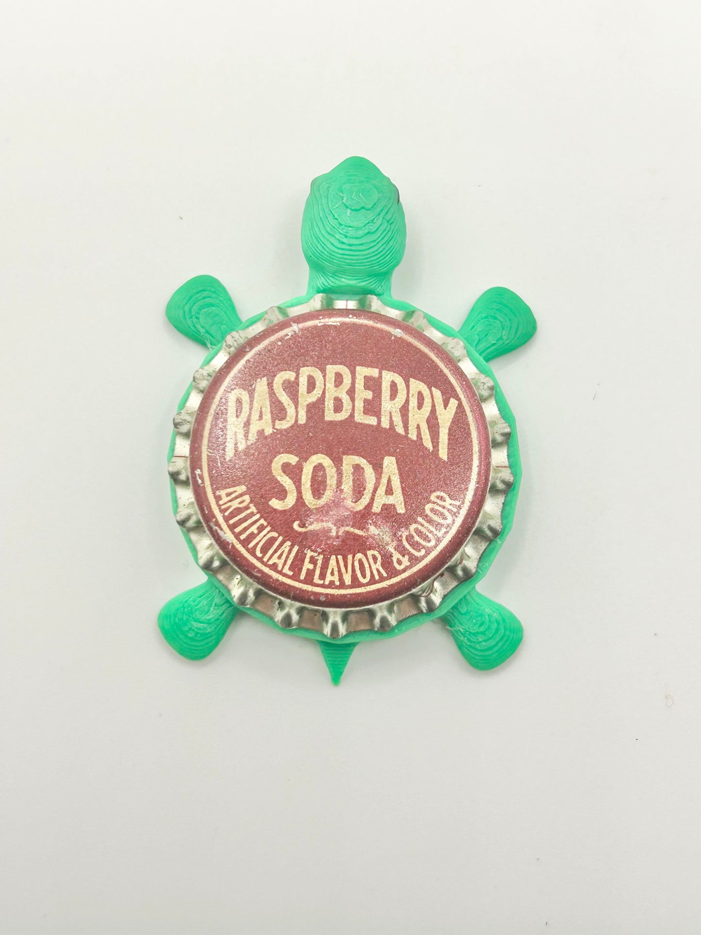 Raspberry Soda (Dark Background) - Bottle Cap Magnet Turtle