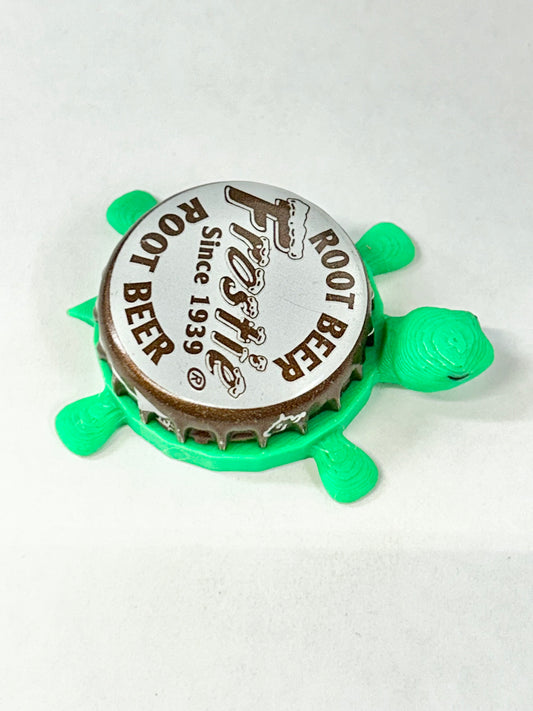 Frostie Root Beer Soda - Bottle Cap Magnet Turtle
