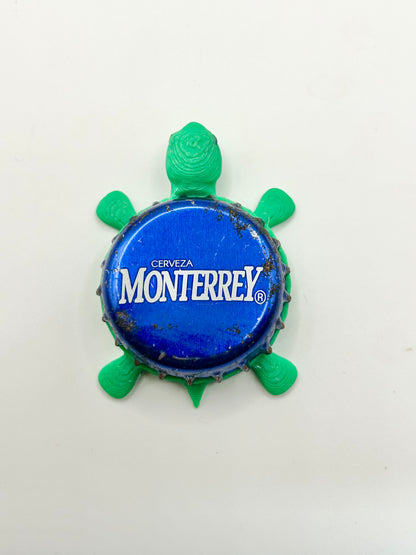 Monterrey Cerveza (Blue) - Bottle Cap Magnet Turtle Shell Shocked Art