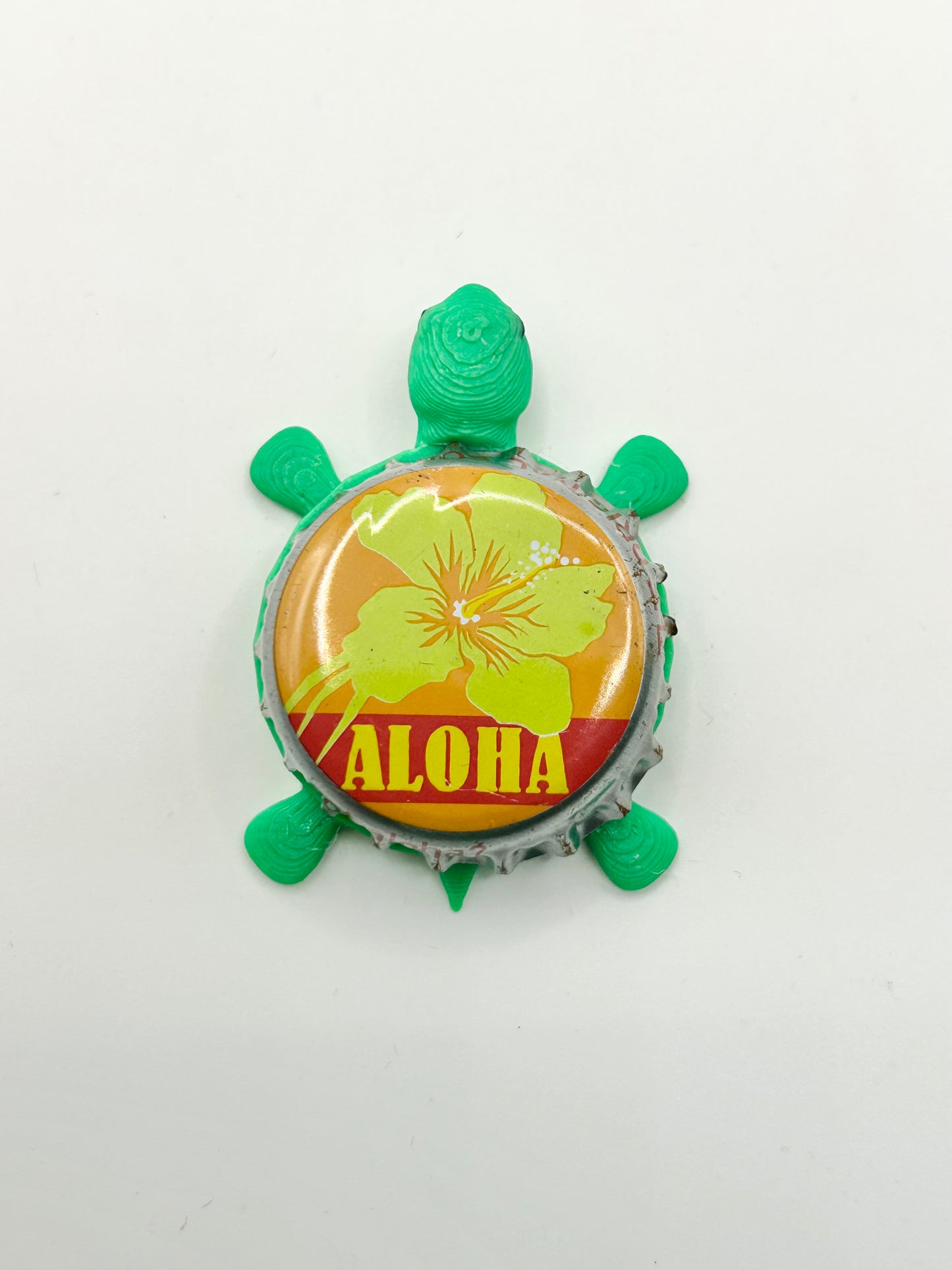 Aloha Hibiscus Flower (Hawaii) - Bottle Cap Magnet Turtle
