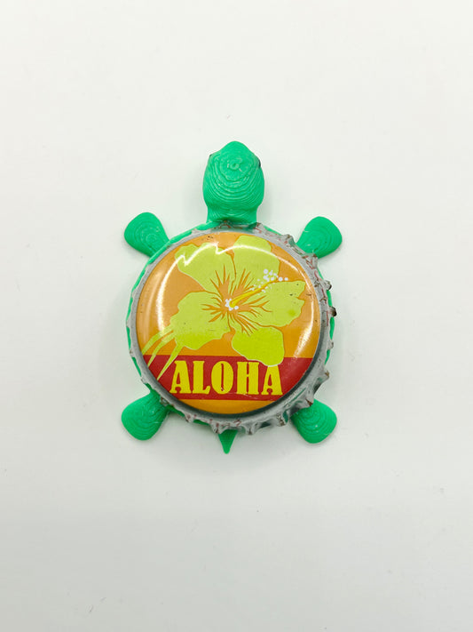 Aloha Hibiscus Flower (Hawaii) - Bottle Cap Magnet Turtle