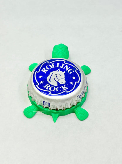 Rolling Rock - Bottle Cap Magnet Turtle Shell Shocked Art