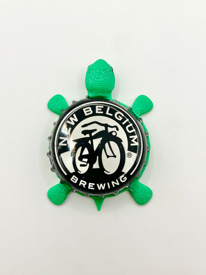New Belgium Brewing (Black) - Bottle Cap Magnet Turtle Shell Shocked Art