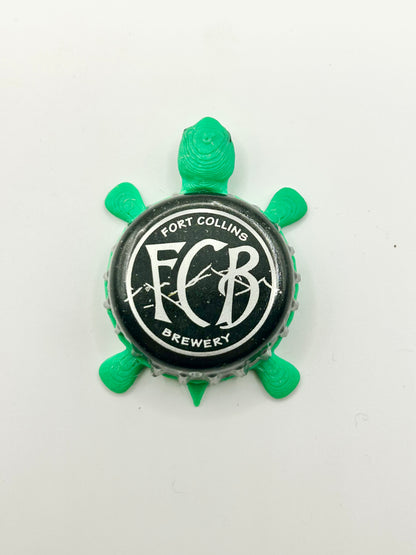 Fort Collins Brewery - Bottle Cap Magnet Turtle Shell Shocked Art