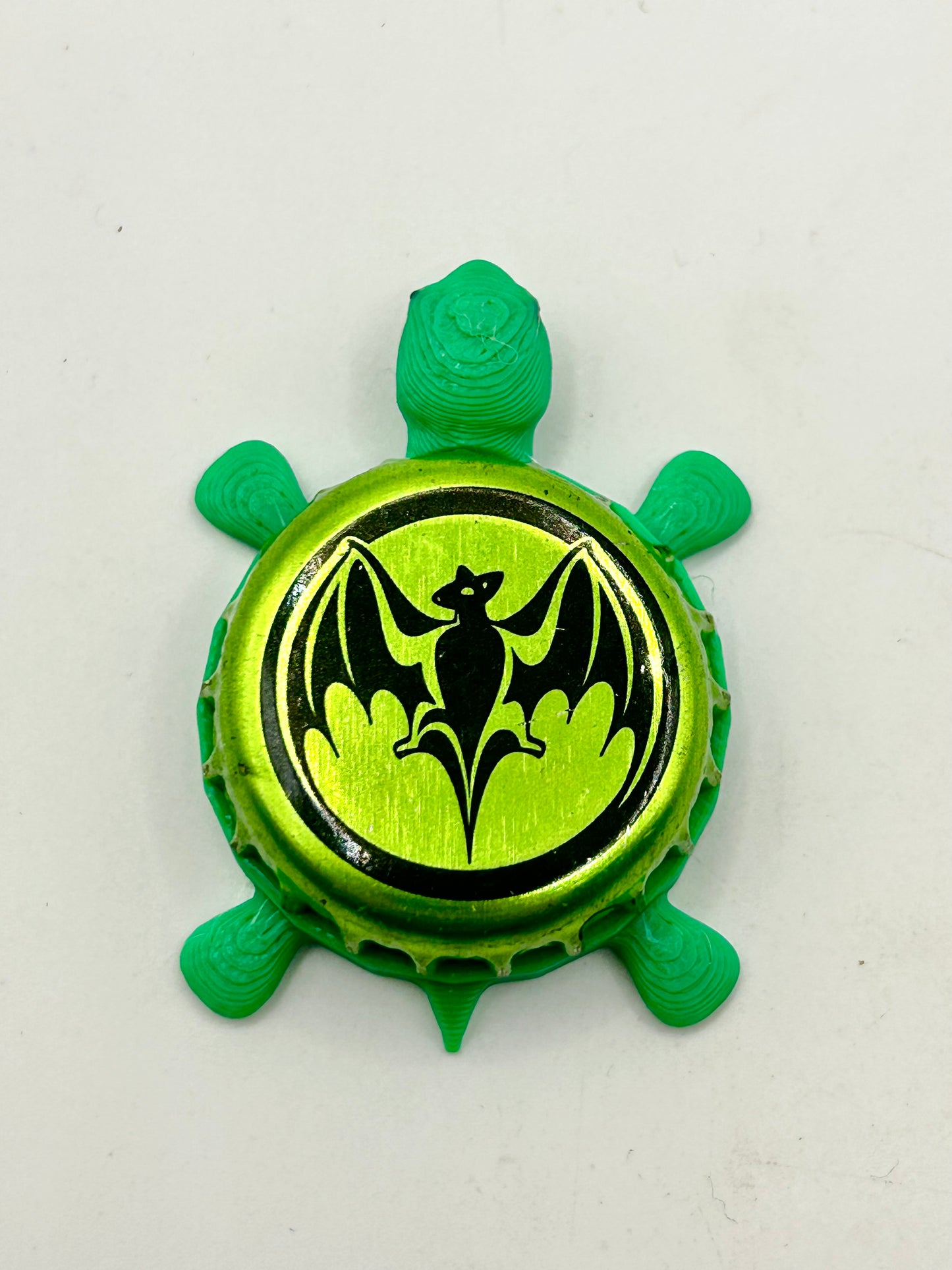 Bacardi (Bat, Green) - Bottle Cap Magnet Turtle Shell Shocked Art