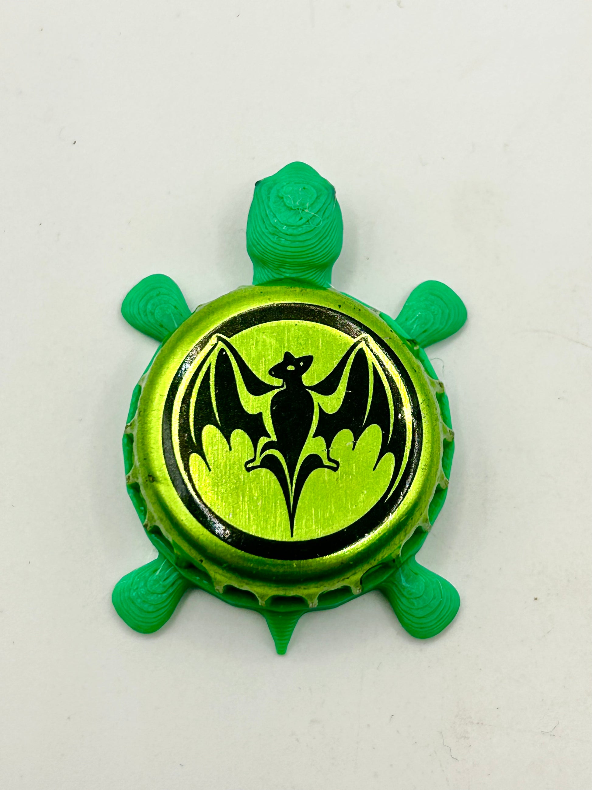Bacardi (Bat, Green) - Bottle Cap Magnet Turtle Shell Shocked Art