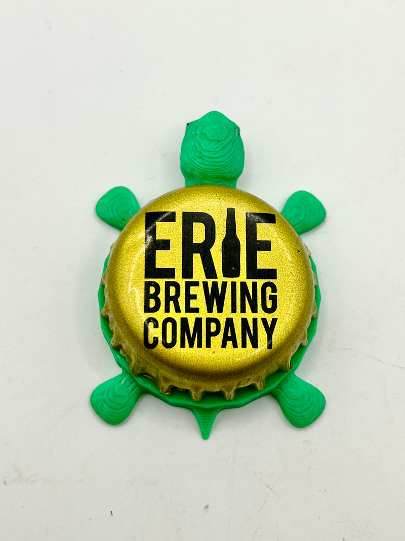 Erie Brewing (Gold, Text) - Bottle Cap Magnet Turtle Shell Shocked Art