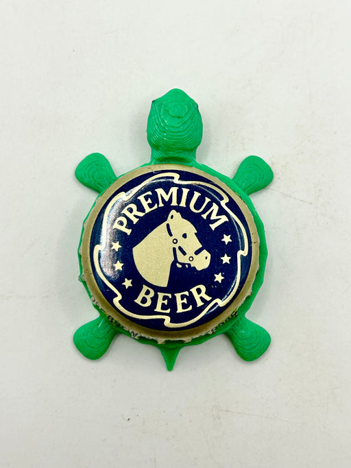 Rolling Rock Premium Beer (Vintage, Gold Horse) - Bottle Cap Magnet Turtle Shell Shocked Art