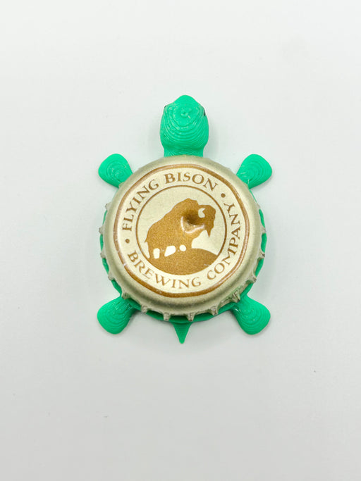 Flying Bison Brewing - Bottle Cap Magnet Turtle Shell Shocked Art