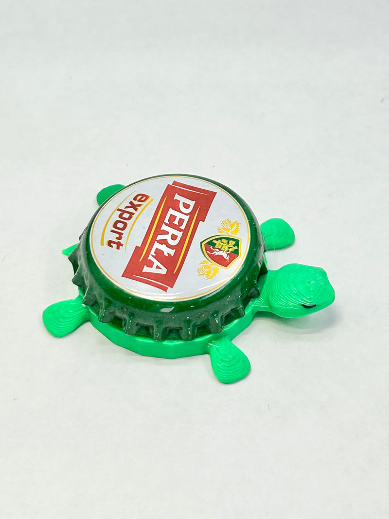 Perla Export Beer - Bottle Cap Magnet Turtle Shell Shocked Art