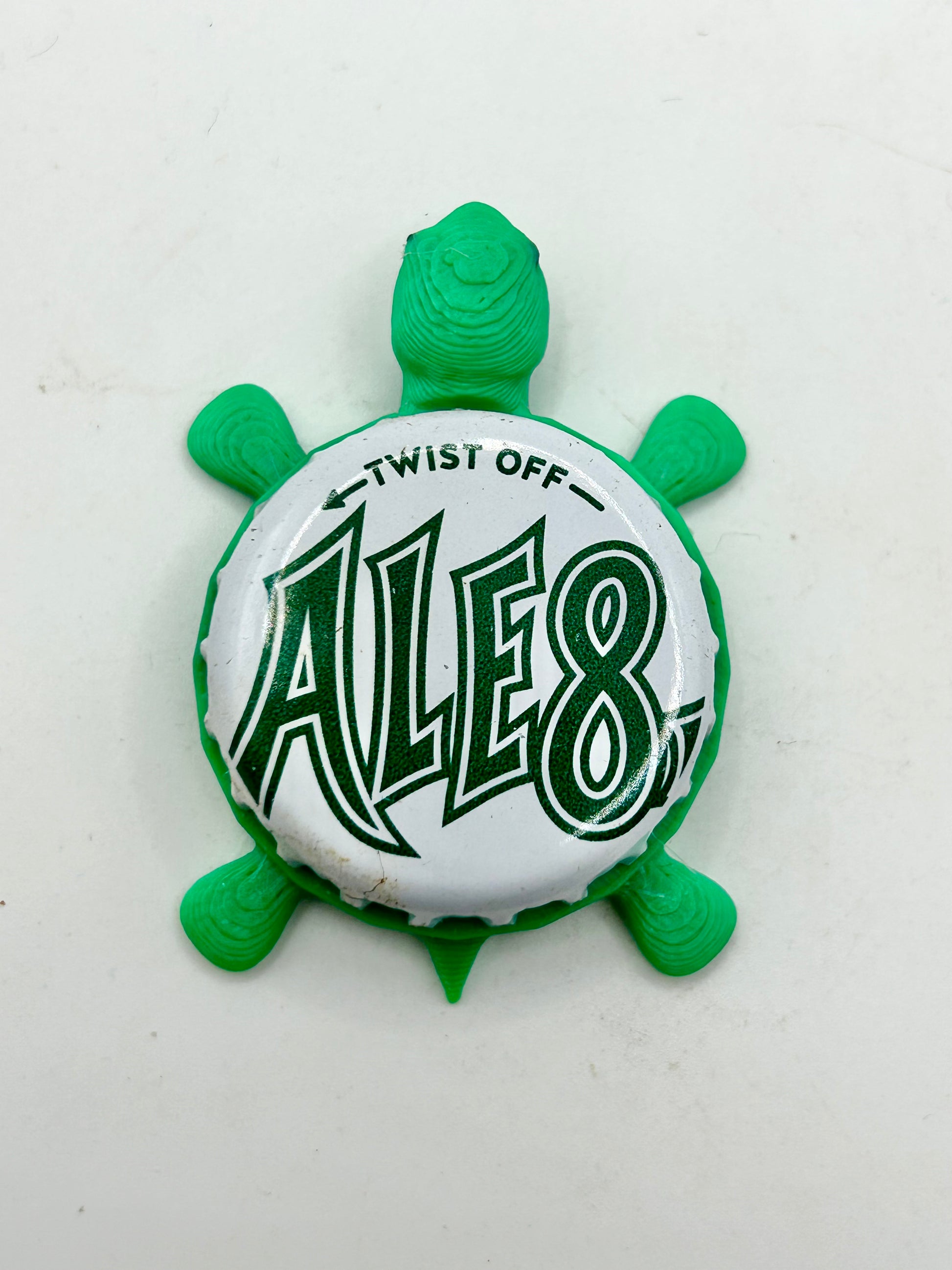 Ale8 (Green and White) - Bottle Cap Magnet Turtle Shell Shocked Art