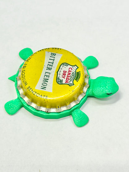 Canada Dry Bitter Lemon Soda - Bottle Cap Magnet Turtle Shell Shocked Art